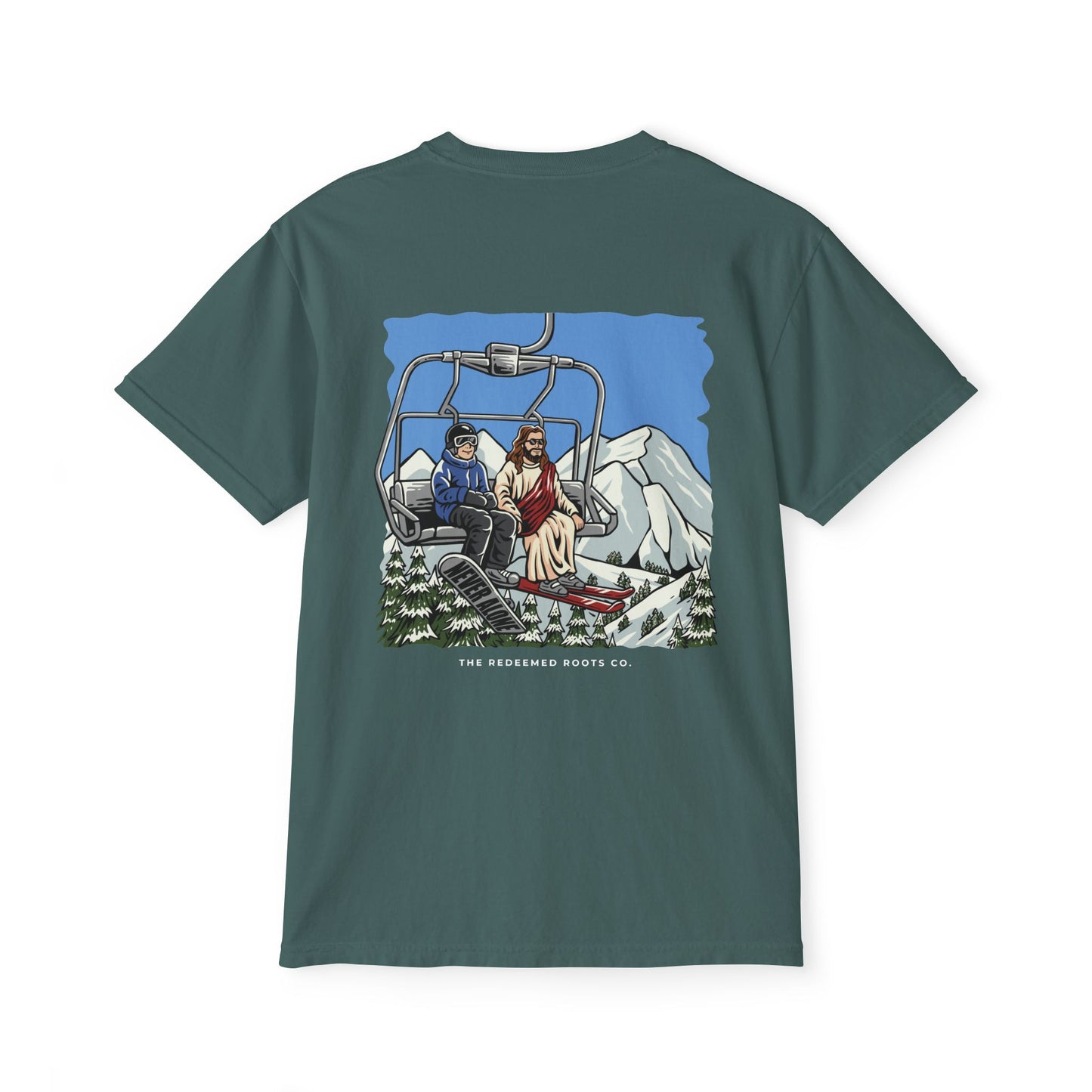 MEN NEVER SKI ALONE POCKET TEE