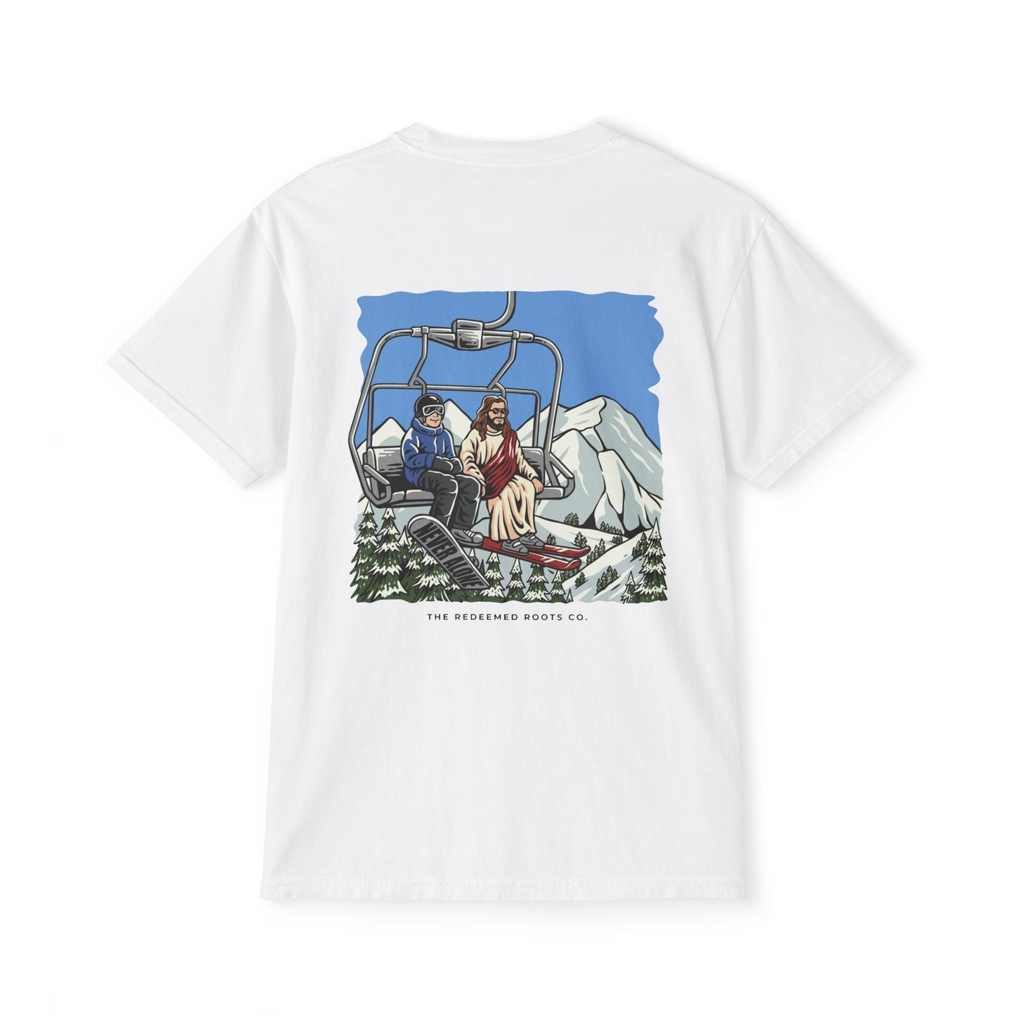 MEN NEVER SKI ALONE POCKET TEE