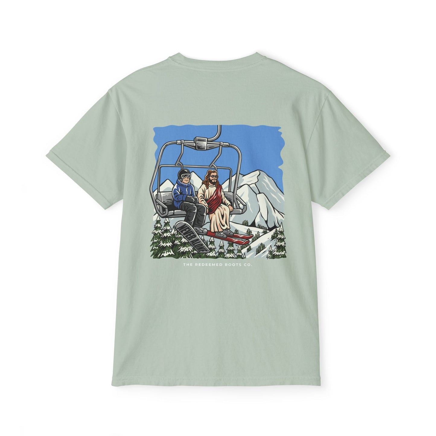 MEN NEVER SKI ALONE POCKET TEE
