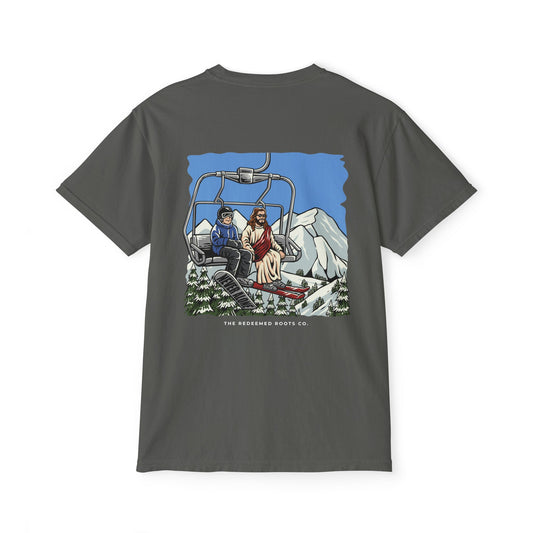 MEN NEVER SKI ALONE POCKET TEE