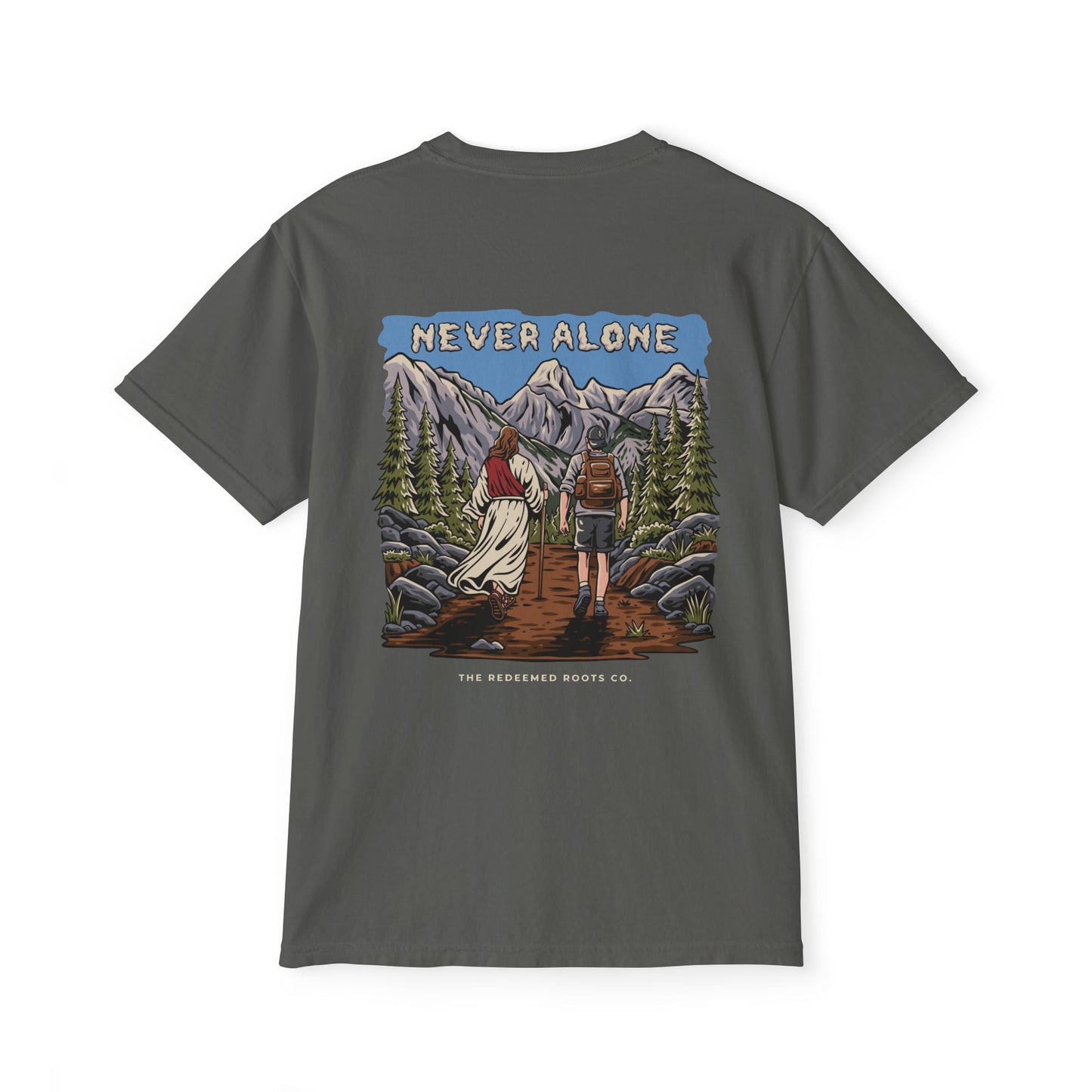 MEN NEVER HIKE ALONE POCKET TEE
