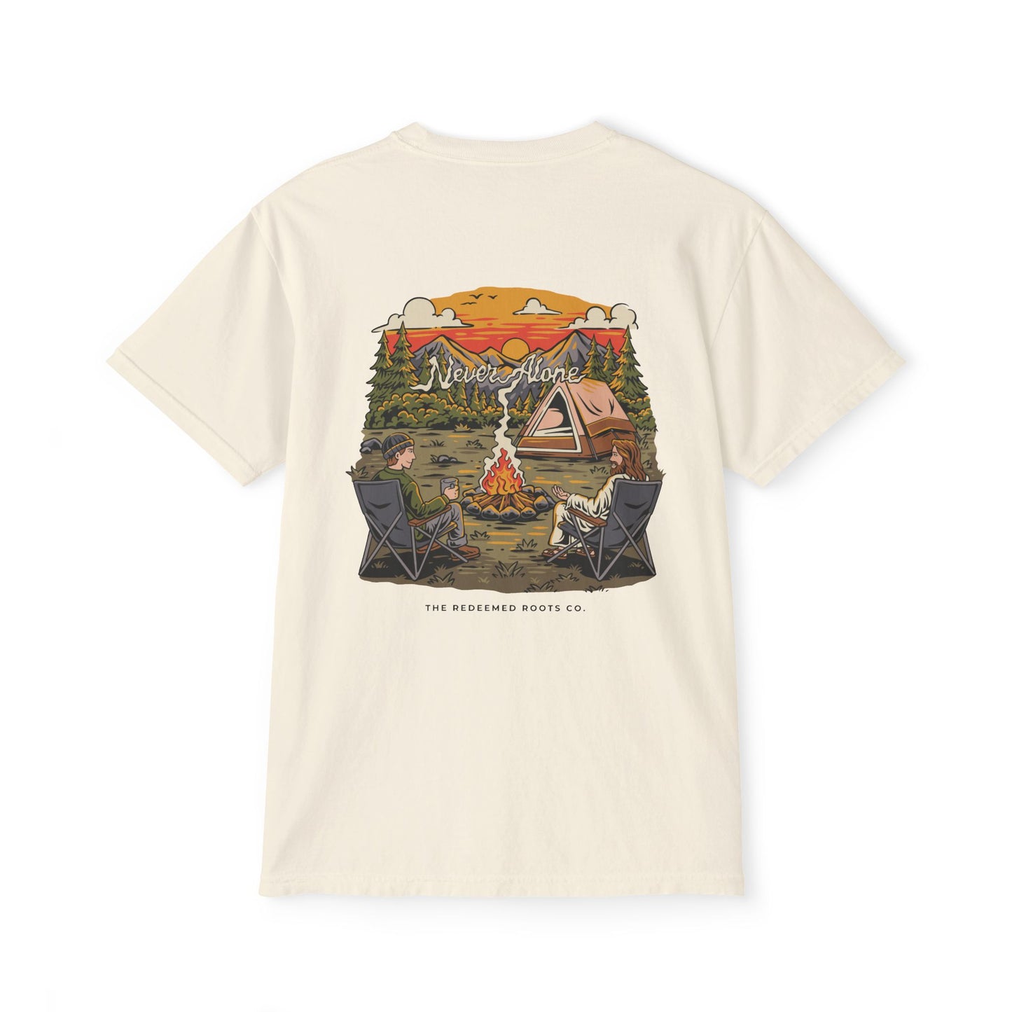 MEN NEVER CAMP ALONE POCKET TEE