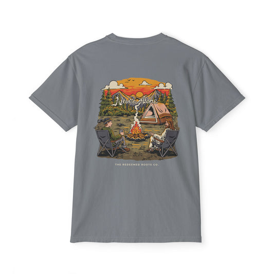 MEN NEVER CAMP ALONE POCKET TEE